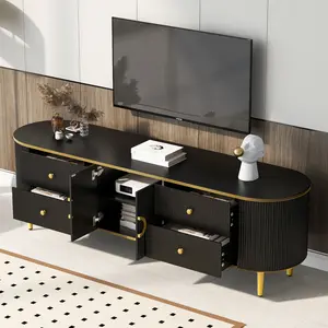 U-Can Modern TV Stand for TVs up to 80 Inches, Entertainment Center with 4 Drawers and 1 Cabinet, Wood TV Console Table with Metal Legs and Handles for Living room(High end and high-quality)