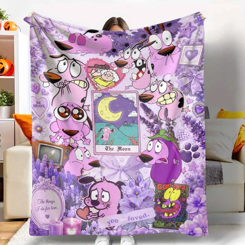 Kawaii Goth Purple Cartoon Dog Flannel Blanket - Lavender Floral Tarot Moon Print, Anti-Pilling Flannel Fabric, Multi-Size, Cozy Soft Lightweight Warm Throw for Sofa Bedroom, Indoor/Outdoor Anime Fan Gift