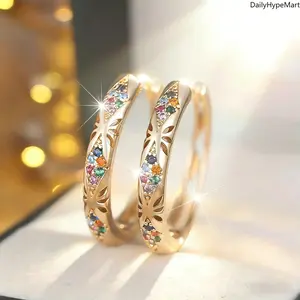 Women's Classic Luxurious CZ Inlaid Ring, Elegant Jewelry for Parties & Weddings