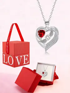 Beautiful Gift Box Angel Wing Heart Design Necklace Silver Color Zircon Pendant Ideal Gift for Mom Wife Girlfriend All Seasons