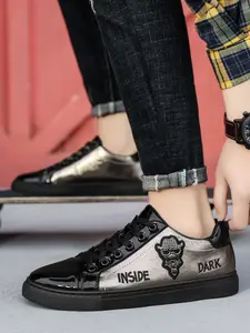 1 Pair Men's Dark Style Metallic Casual Shoes Shiny Leather Personalized Eye-Catching Soft Sole Comfortable Anti-slip Wear-resistant Trendy All Match For Daily Outings And Commute