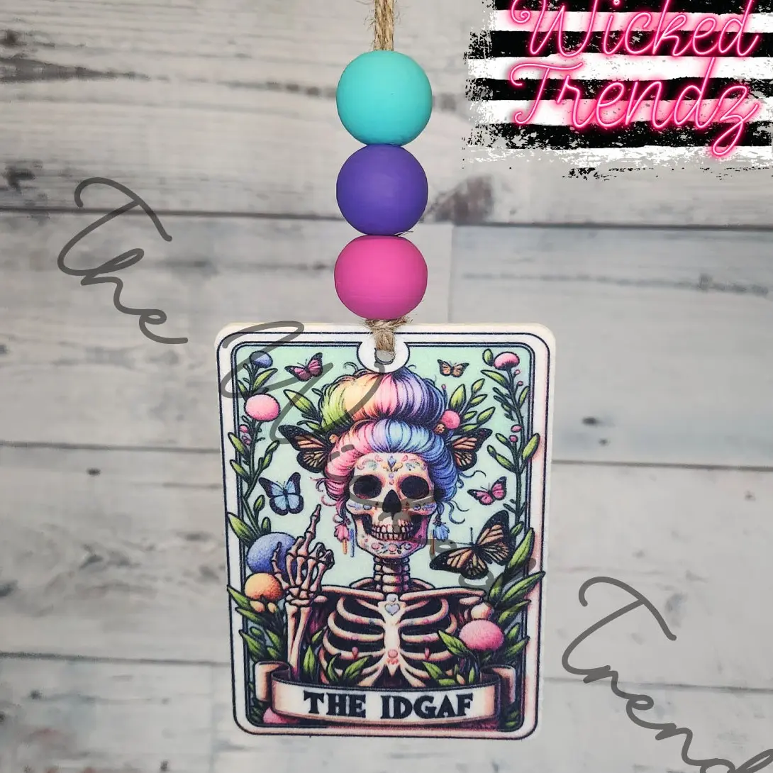 The IDGAF Cute Sarcastic Funny Tarot Card Skeleton Car Hanging Scented Car  Air Freshener Freshie Cute Car Truck Accessories Car Charm Girl Car