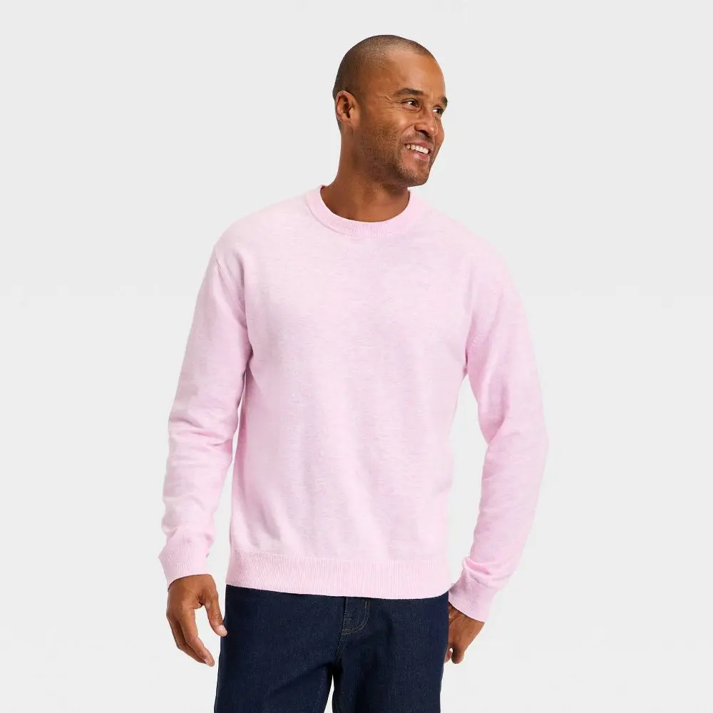 Men's Soft Knit Crewneck Sweater - Goodfellow & Co Pink L