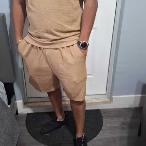 Men's Solid Textured Round Neck Tee & Drawstring Waist Shorts Pyjama Set, Short Sleeve Top & Shorts Set, Casual Comfy Men's Sleepwear & Loungewear, Menswear, Pajama Set