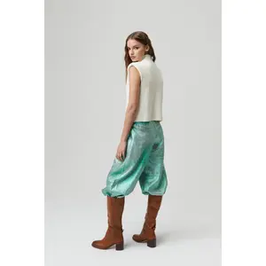 Culotte Metallic Linen Pants - Emerald Green