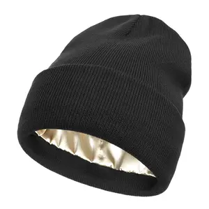 Luxurious Satin Lined Hat for Women & Men - Soft Acrylic Blend - Silky Smooth Silk Lining - Warm & Stylish Slouchy Design - Comfy Cuffed Beanie