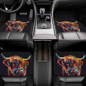 4pcs Highland Cow Car Floor Mats Set, Car Interior Accessory - Heavy-Duty All-Weather Protection, Non-Slip Backing, Full Coverage Front & Rear Seats - Fit for SUVs, Trucks, Sedans, Vans - Easy to Clean - Car Interior