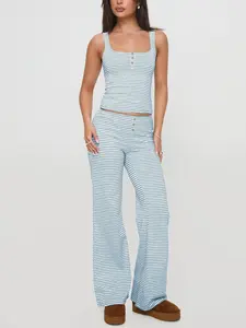 Women's Striped Print Tank Top & Wide Leg Pants Two-piece Set, Casual Sleeveless Top & Pants for Daily Wear, Ladies Two-piece Set  for All Seasons, Clothes, Striped Print Bottoms, Flared Pants Set