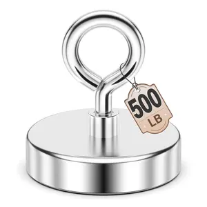2.36’’ Fishing Magnets, 500 LBS Pulling Force Neodymium Rare Earth Magnet with Lifting Eye-Bolt, Super Strong Round Magnet for Retrieving Items in Lake, Beach, Lawn and New House