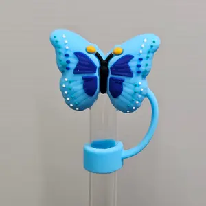 Butterfly 3D Silicone Straw Topper  - Blue