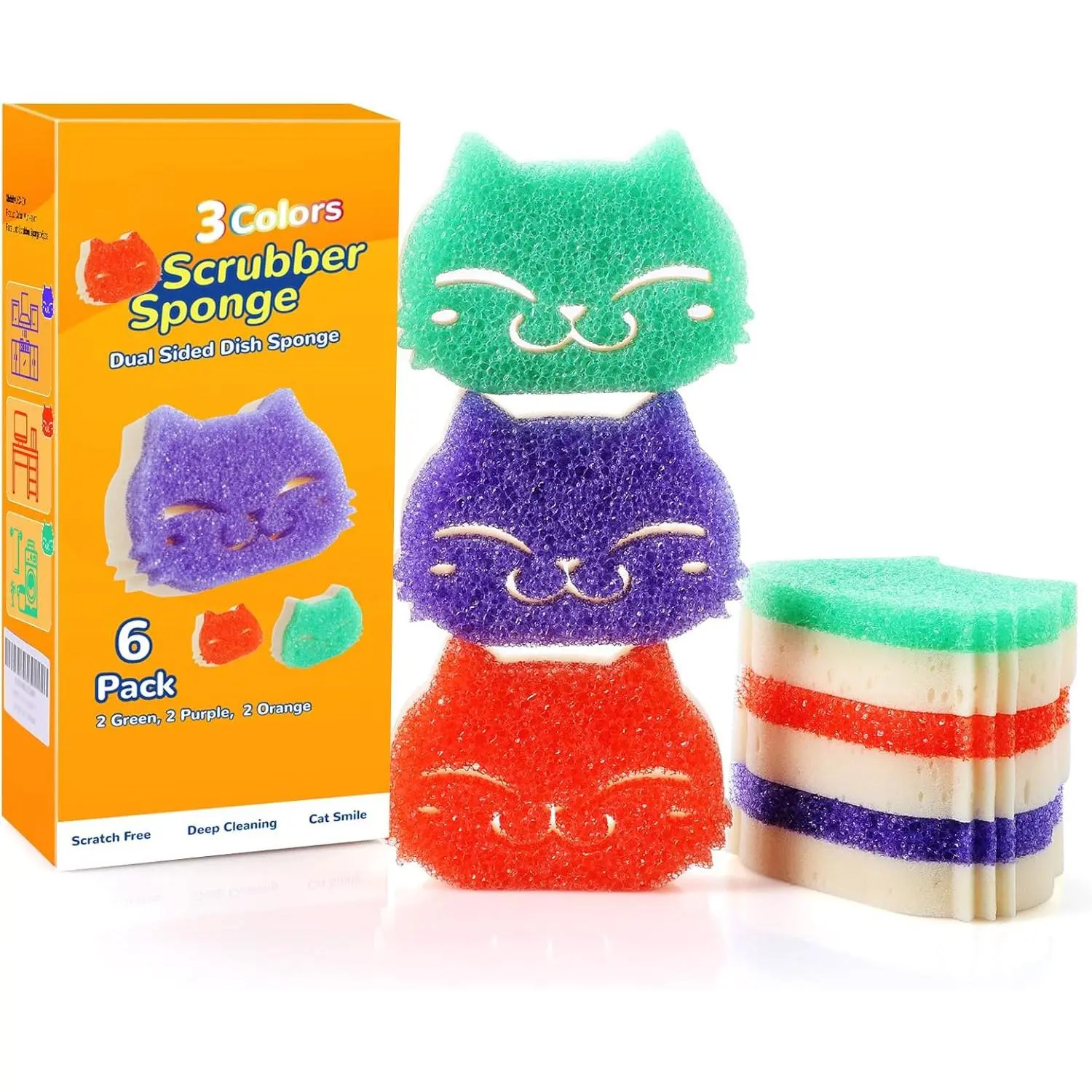 Stainless Steel Thermal Synthetic Scrub Sponge Set, 6-Pack Durable Dish Scrubber - Dual-Sided, Temp-Adjusted Firmness, Non-Scratch All Purpose Sponges, Household Kitchen Cleaning Tool