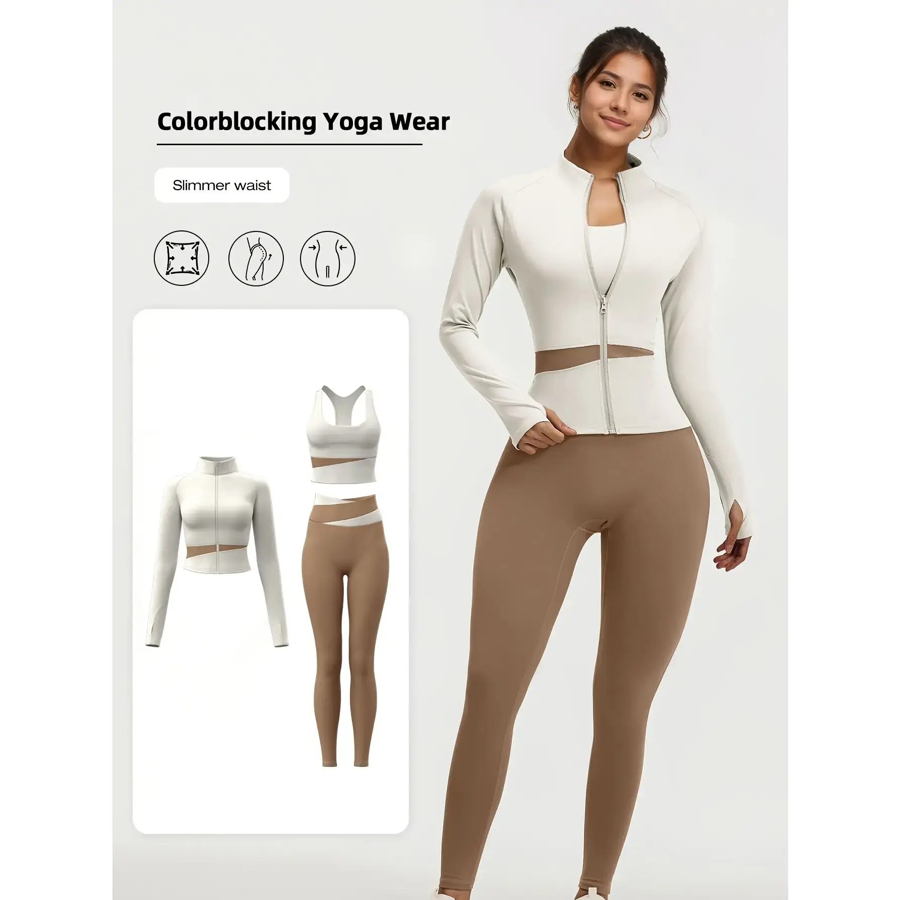 [Yoga Wear Set] 3pcs Women's Yoga Wear Set|   Zipper Jacket, Fitness Leggings, Sports Bra, for Running, Fitness & Yoga Anime Print Compression Workout Denim Shorts with Cartoon Embroidery volleyball High Waisted Impact Sculpted track