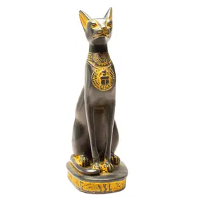 Egyptian Bastet Cat Statue Medium - Antique Gold - Made in Egypt