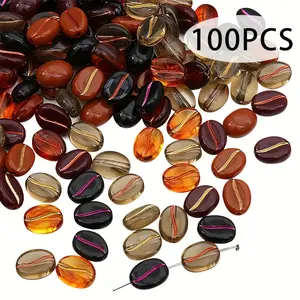 100pcs Vintage Coffee Bean Acrylic Beads - Mixed Colors & Sizes for DIY Jewelry, Bracelets, Necklaces, Earrings, Keychains - Craft Supplies for Creative Projects, Jewelry Making Supplies