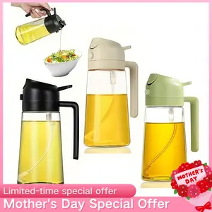 3PCS White Black Green Drip Proof Oil Proof Glass Oil Dispenser Gravity Open Close Spray Pour Dual Use 3D Wide Angle Spray Precise Oil Control Cooking Bottle