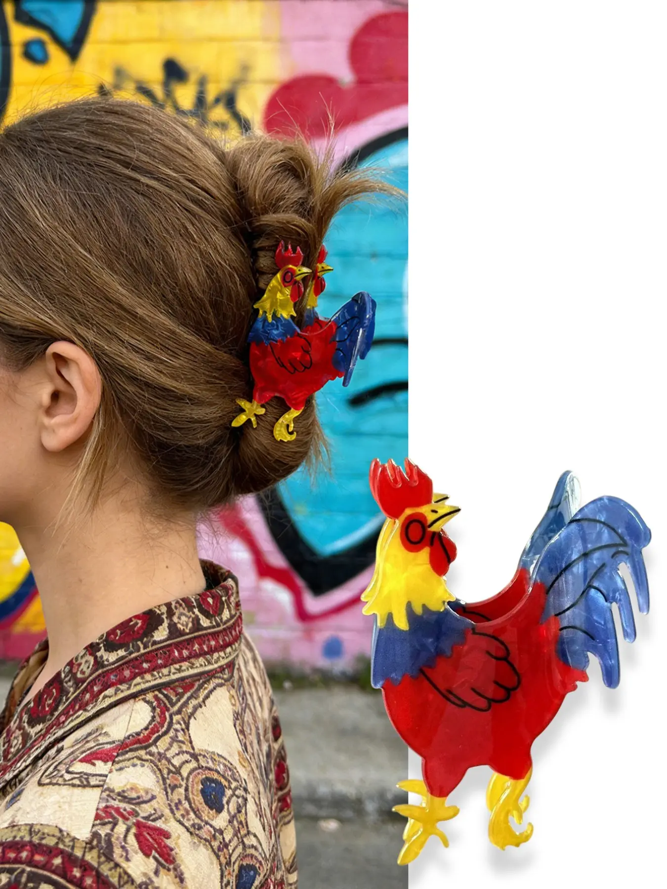 Women's Creative Animal Colorful Rooster Hair Clip, Suitable for Ponytail Updo, Fixed Hairstyle, Daily Use, Party Style Decoration, Ponytail Claw Clip, Super Cute Clips, Fun Hair Clips, Hairclips