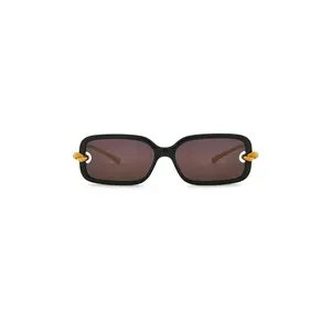 Bottega Veneta Rectangular Sunglasses in Black, Gold, & Grey