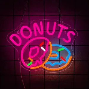 Donuts Neon Sign, Neon Lights Hanging Wall Art Decoration for Home Kitchen Business Bakery Restaurant Bar Cafe Fast Food Shop, USB Powered，Easy Hanging
