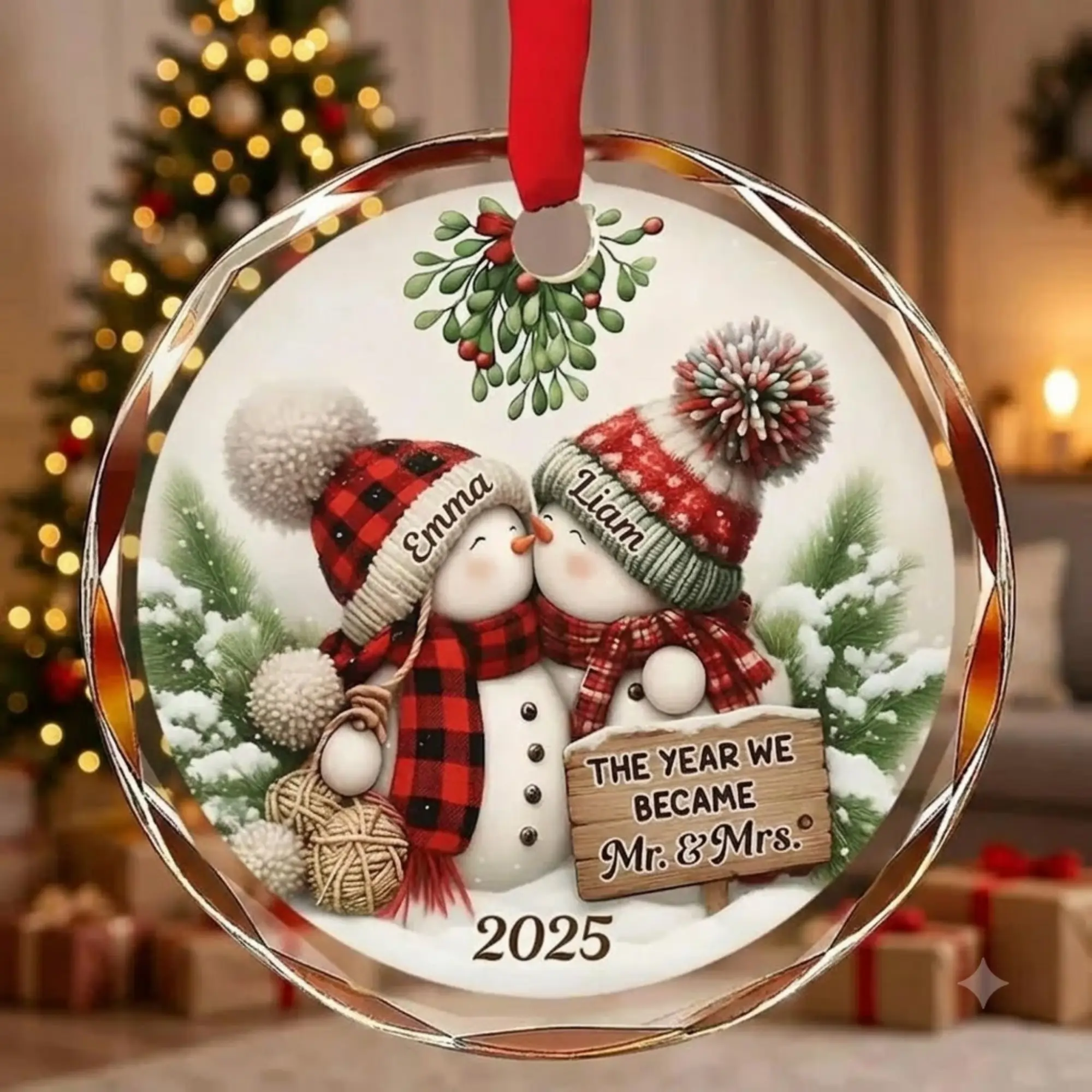 The Year We Became Mr and Mrs Ornament, First Married Christmas Keepsake, Personalized Couple Names, Round Glass Ornament Holiday Gift