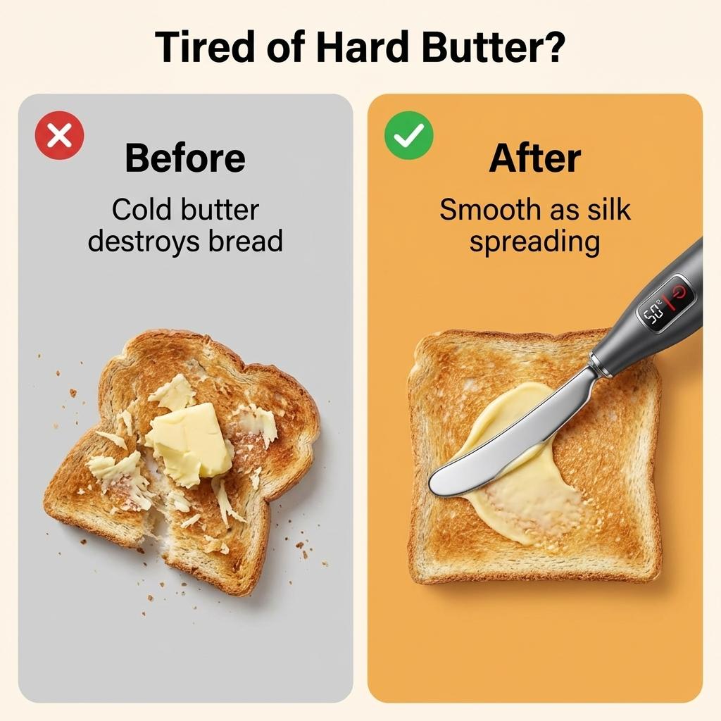 Heated Butter Knife with Digital Display - USB Rechargeable Electric Spreader, Real-Time Temperature Control, Safe Heating Kitchen Gadget for Toast, Cheese, Jam Accurate Temp Sensor Knife, Auto Warm Stainless Steel Cutter