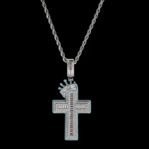 HOLY BLING" Titanium Cross Chain Religious Jewelry Cuban Link Design Purple Zircon Unisex Versatile Accessory High-Quality Materials HOLY BLING" Titanium Cross Chain Religious Jewelry Cuban Link Design Purple Zircon Unisex Versatile Accessory High-Quality Materials
