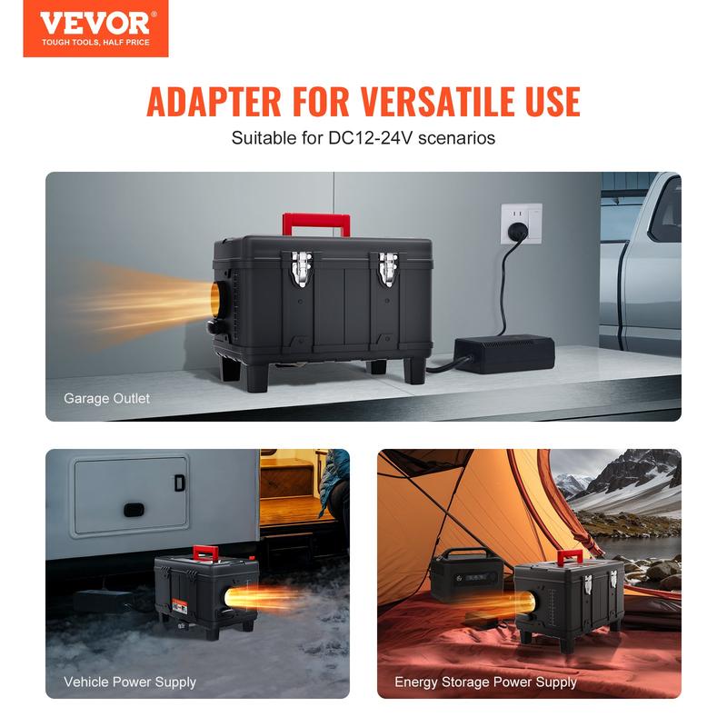 VEVOR 8KW Toolbox Diesel Heater, TikTokShopBlackFriday, Upgraded 110V Adapter & CO Alarm, 12-24V All in One Diesel Air Heater, with Bluetooth APP/Remote Control and Display Screen, Fast Heating Portable Diesel Heater for Vehicles and Outdoors