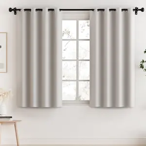 H.VERSAILTEX 100% Blackout Curtains for Bedroom Thermal Insulated Blackout Curtains 45 inch Length Full Light Blocking Curtains for Living Room with Black Liner 2 Panels Set, Pumice Stone