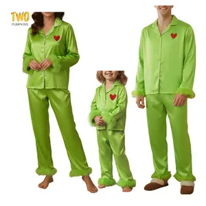 Mommy And Me Christmas Pajamas Matching Sets Long Sleeve Lapel V Neck Button Down Tops And Elastic Waist Pants Loungewear