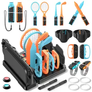 Switch 1/2 Ergonomic Sports Accessories Bundle with Organizer Station Clean Setup Compatible with Nintendo Switch Console & Joy-con Controllers, Storage and Organizer for Switch Sports Games, Active Immersive Family Sports Games Pack Accessories Kit