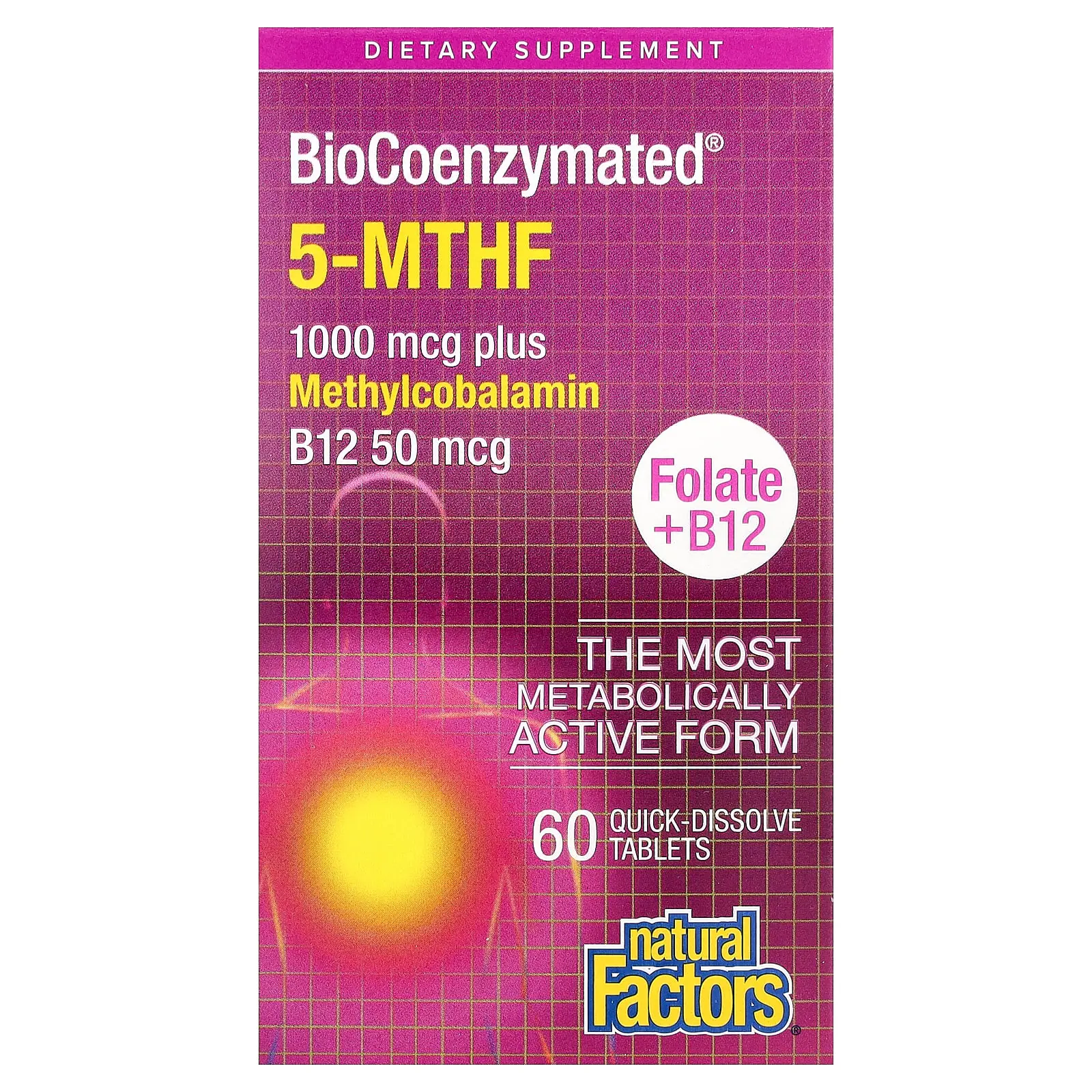 Natural Factors BioCoenzymated®, 5-MTHF Plus Methylcobalamin, 60 Quick-Dissolve Tablets