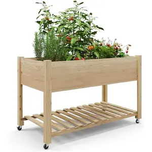 Garvee Raised Garden Bed on Wheels, Elevated Raised Wood Planter Box with Legs, Elevated Garden Bed for Vegetables, Standing Garden Container for Backyard, Patio
