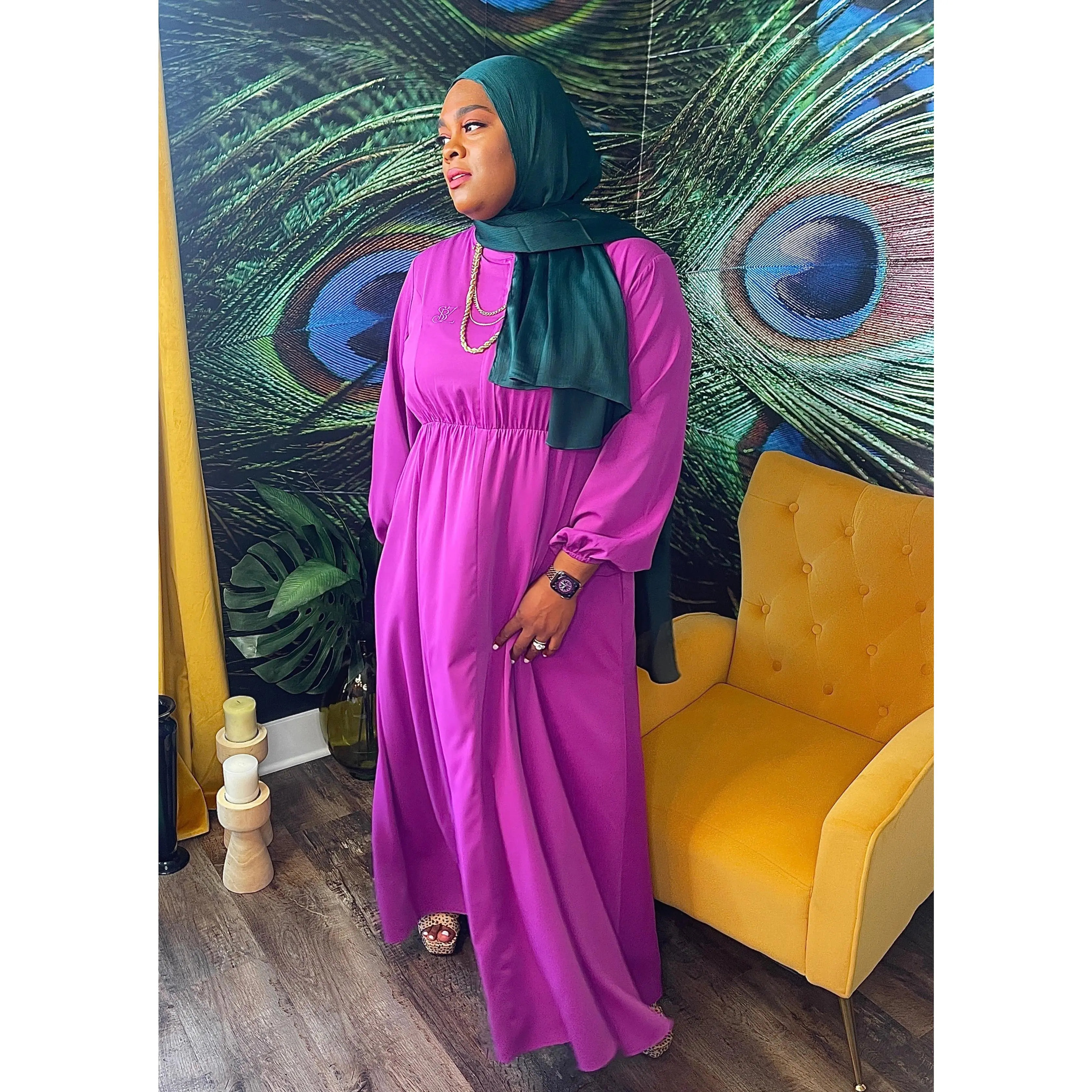 Mulberry Aisha Dress in Purple with Long Sleeves, Round Neckline, and Simple Design