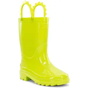 Western Chief Kids Waterproof Neon Rain Boots with Pull-On Handles and Traction Outsole
