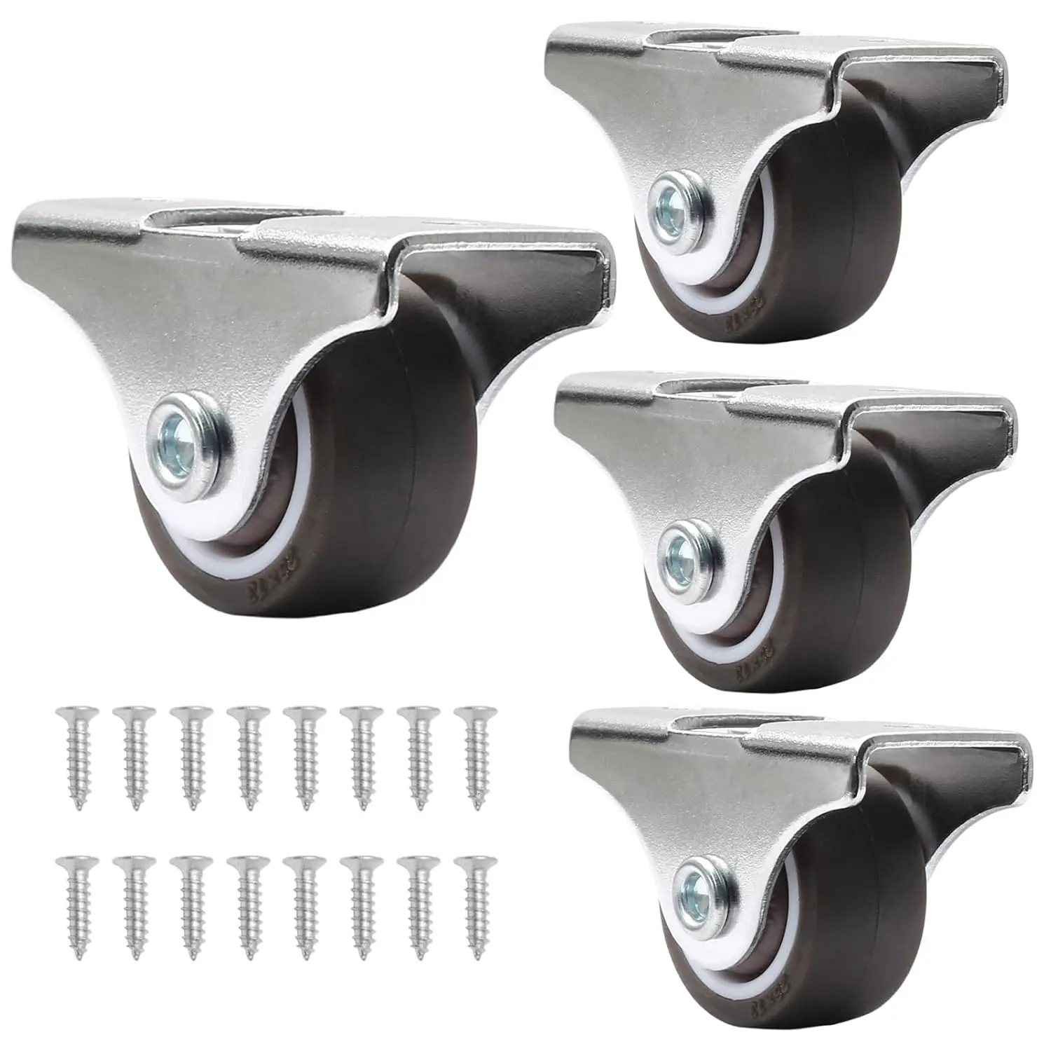 8 PCS 1 Inch Caster Wheels, Metal Top TPE Rubber Low Profile Casters, Small Rigid Fixed Casters for Furniture Rolling Cabinet Trundle Bed/Drawers