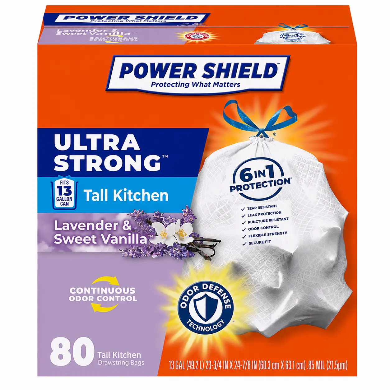 Power Shield Ultra-Strong 13-Gal Tall Kitchen Trash Bags, 80-Count Home Care Supplies
