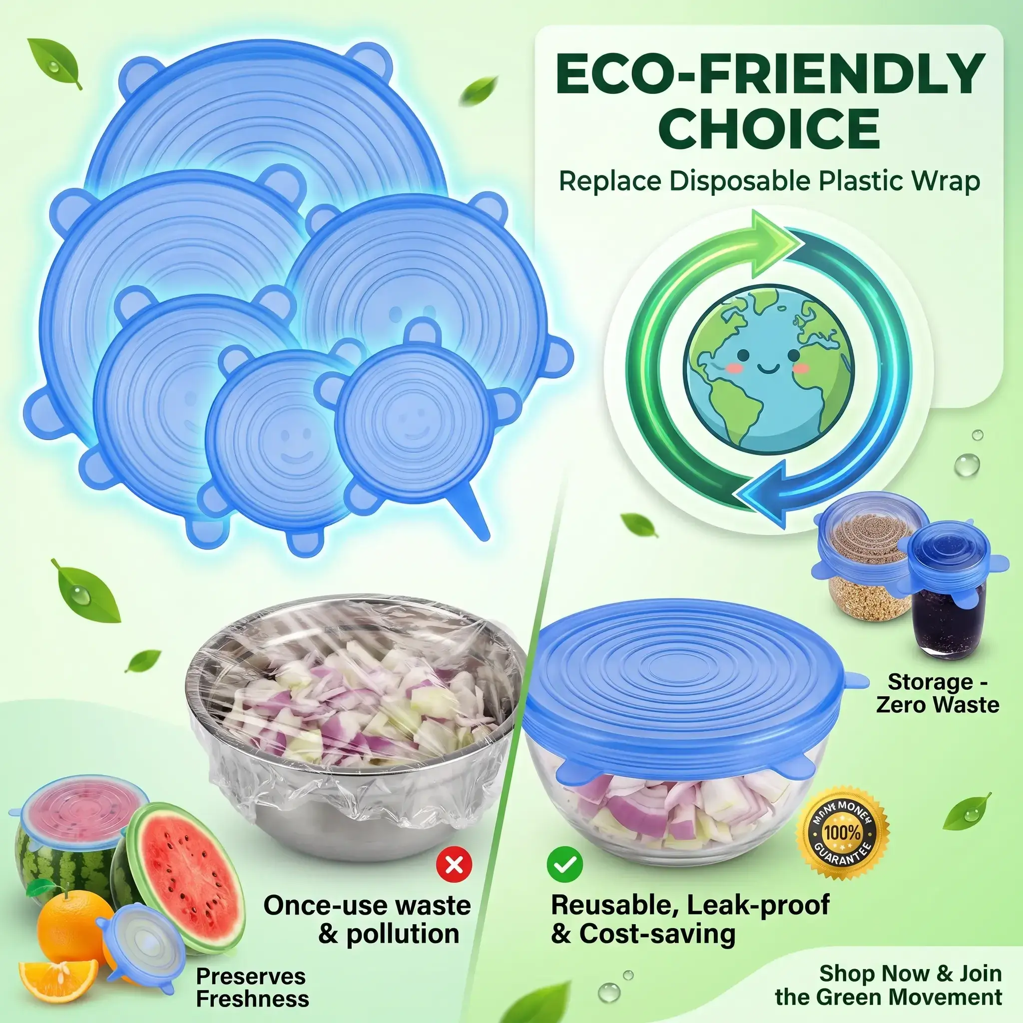 [DealsForYouDays] Universal Reusable Silicone Lids – 6-Pack Self-Sealing Food Covers for Various Container Sizes