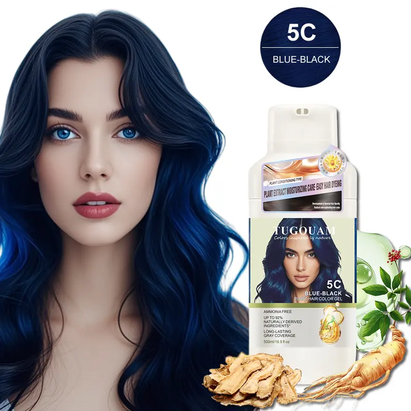 Semi-Permanent Hair Dye Shampoo for Gray Coverage, Blue-Black Color with Ginseng & Argan Oil - Gentle No-Bleach Formula, Unisex Use, 500ml, Plant, Scent, Moisture, Blue Black +3Hair Mask, Haircare, Dyeing Hair, Long-Lasting, 500 Ml, Floral, Ammonia-Free,