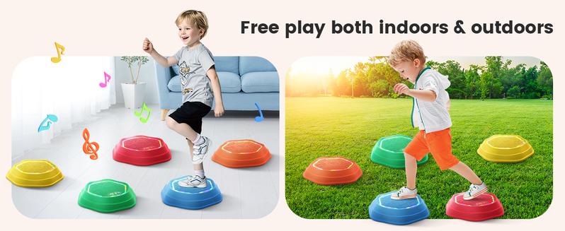 Music & Light Up Stepping Stones, 5 Pcs Stepping Stones, Non-Slip, Encourage Balance, Sensory Stepping Stones, Indoor & Outdoor Play