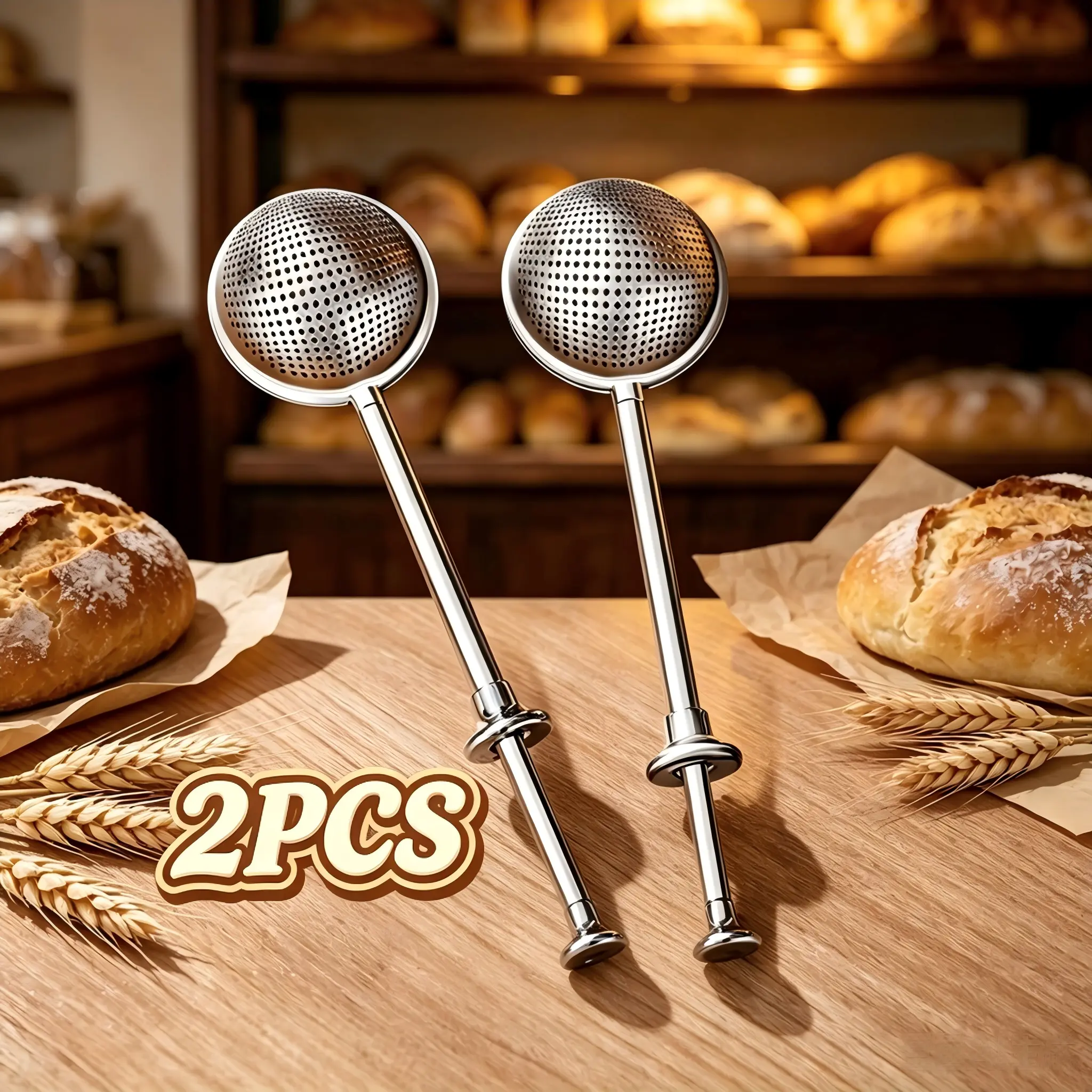 2 Sets Stainless Steel 3-in-1 Sifters with Spring Mechanism - Kitchen Utensils, Multi Functional Strainer, Includes Sifter, 1-Handed Use for Dusting, Sugar/Flour/Spice Sifting, Strainers for Kitchen, No Electric Device Needed, One-Handed