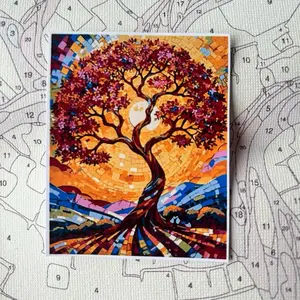Stained Glass Tree Painting By Number Kit, Water-Based DIY Craft Supplies for Relaxation, All-Ages Painting Kit for Adults/Kids
