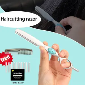 The Professional Razor ＆ Comb For Hair Cutting, Thinning, Layering, Texturizing And Feathering - The Stylist And  Barber Razor Tool - Safety Razor-  Turquoise & Amethys  Gemstone Styling Tool - For Salon And Home Use - 3 - Piece Set
