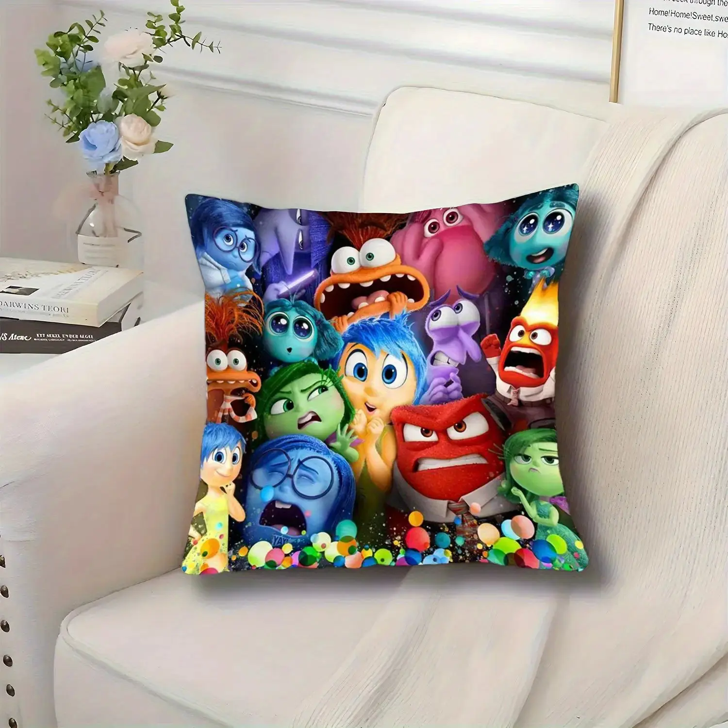 1PC Inside Out Pillowcase with Cartoon Character Pattern - Single-sided printing, zipper closure, machine washable, decorative cushion (filling not included)