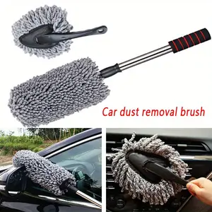 2-Pack Microfiber Car Duster with Car Cleaning Brush, Wear-Resistant Plastic Handle, Telescopic Stainless Steel Tube and Thick Grip, Ideal for Home and Vehicle Dust Removal