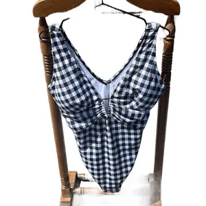 Adore Me, New With Tags, Gingham Print, Swimsuit in Black and White XL