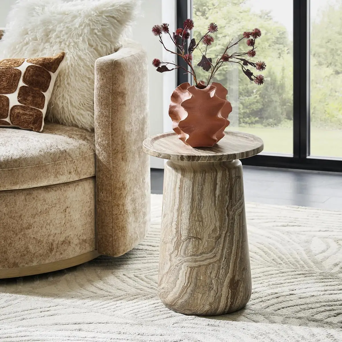 Z Gallerie Strata Concrete Side Table - Rugged Indoor-Outdoor Patio Furniture, Weather-Resistant Table, Scratch-Resistant Sealed Surface, Rounded Form Outdoor Living Furniture