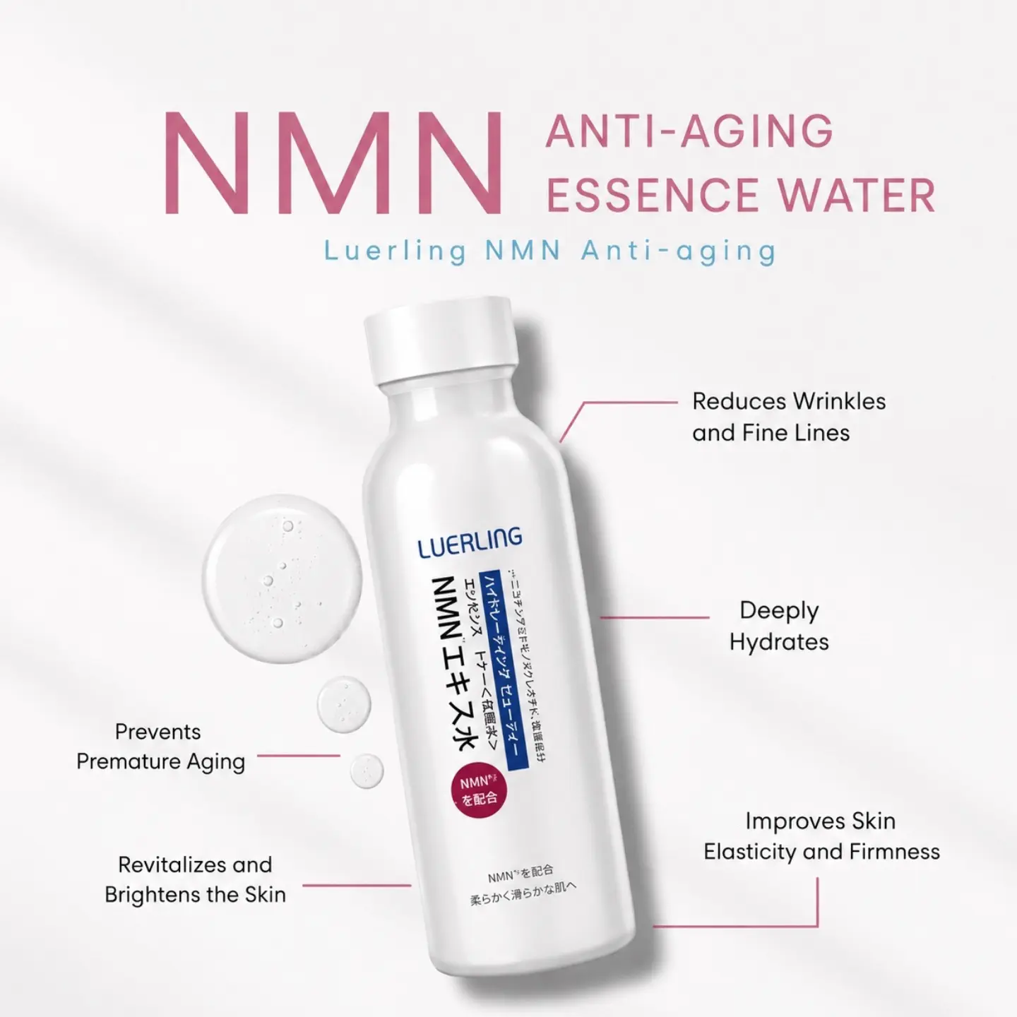 LUERLING NMN Anti-Aging Anti-Wrinkle Toner - Japanese Daily Facial Essence with Smoothing, Hydrating, Brightening, Lightweight Formula for Moisture Boost, 120ML Bottle
