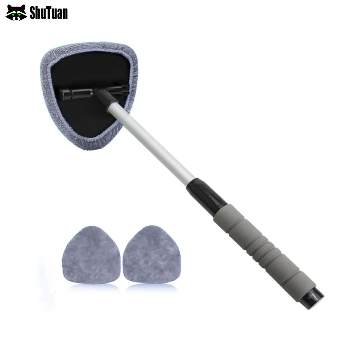 Shutuan Car Windshield Cleaning Tool, Car Window Cleaner with 2 Washable Reusable Microfiber Pads, Extendable Long Handle Glass Wiper Cleaning Kit, Ca