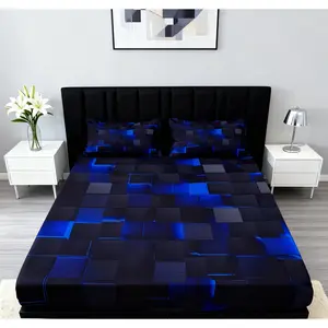 3pcs Cool Technology Digital Printing Material Plaid Fitted Sheet(1pc Bed Sheet+2pcs Pillowcase No Filling) , Soft and breathable, suitable for decorating bedrooms, guest rooms, and dormitories. for All Seasons