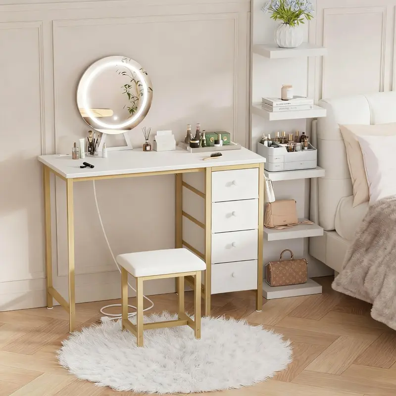 gold vanity table with drawers - TikTok Shop