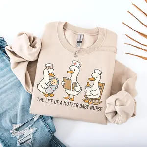 Mother Baby Nurse Short Sleeved T-SHIRT / Sweatshirt , Nursery Nurse , NICU Nurse Postpartum Nurse Labor And Delivery Nurse MBU  Cotton Crewneck